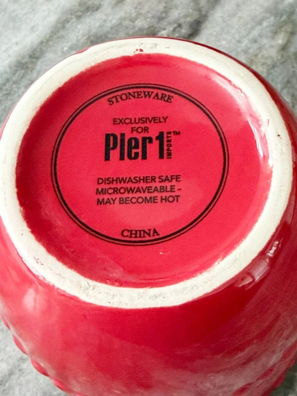 Pier 1 Imports Red Embossed Snowflake Mugs - Set of 2 Beaded Rim Stoneware